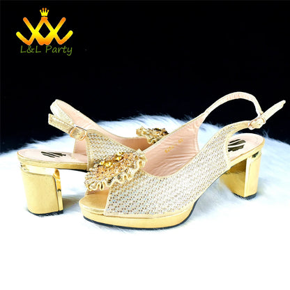 2024 Special New Arrivals Italian Women Shoes and Bag to Match in Green Color with Platform Shinning Crystal Sandal for Wedding