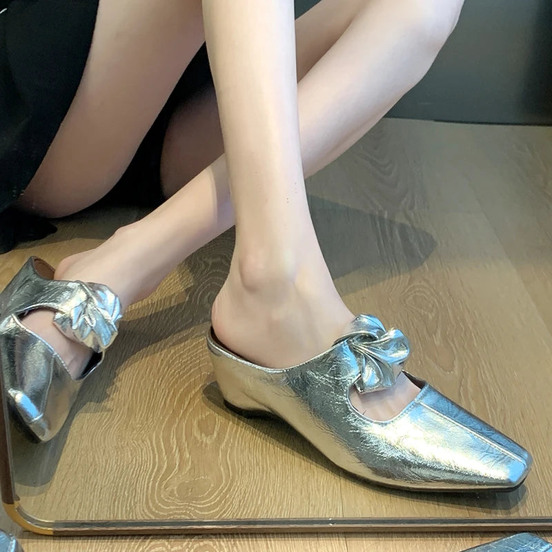 Women Heeled Sandals Slingback Mules Leather Shoes Summer Slippers 2026 Luxury Mary Jane Shoes Comfort Flip Flops Mujer Slides
