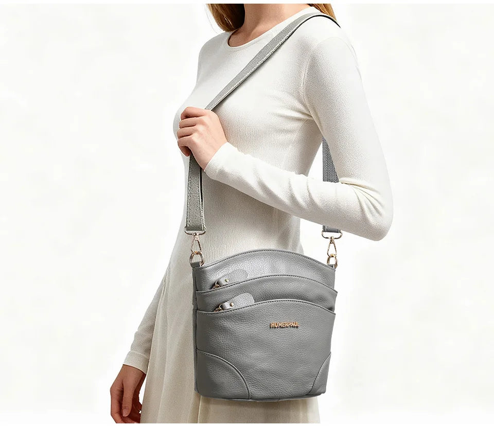 100% Genuine Leather Women Messenger Bags Casual Cell Phone Purse with Adjustable Strap Multiple Pockets Crossbody Shoulder Bag