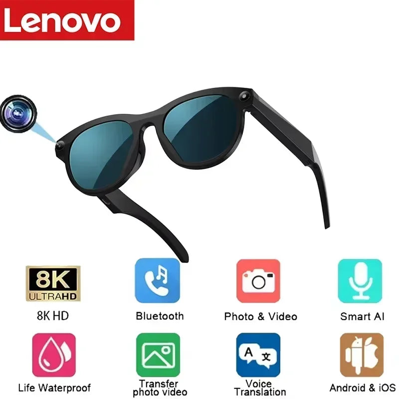Lenovo Smart AI Glasses 800W Pixels HD Color Changing Chat Translate Camera Bluetooth Call Voice Assistant Music Control Glasses