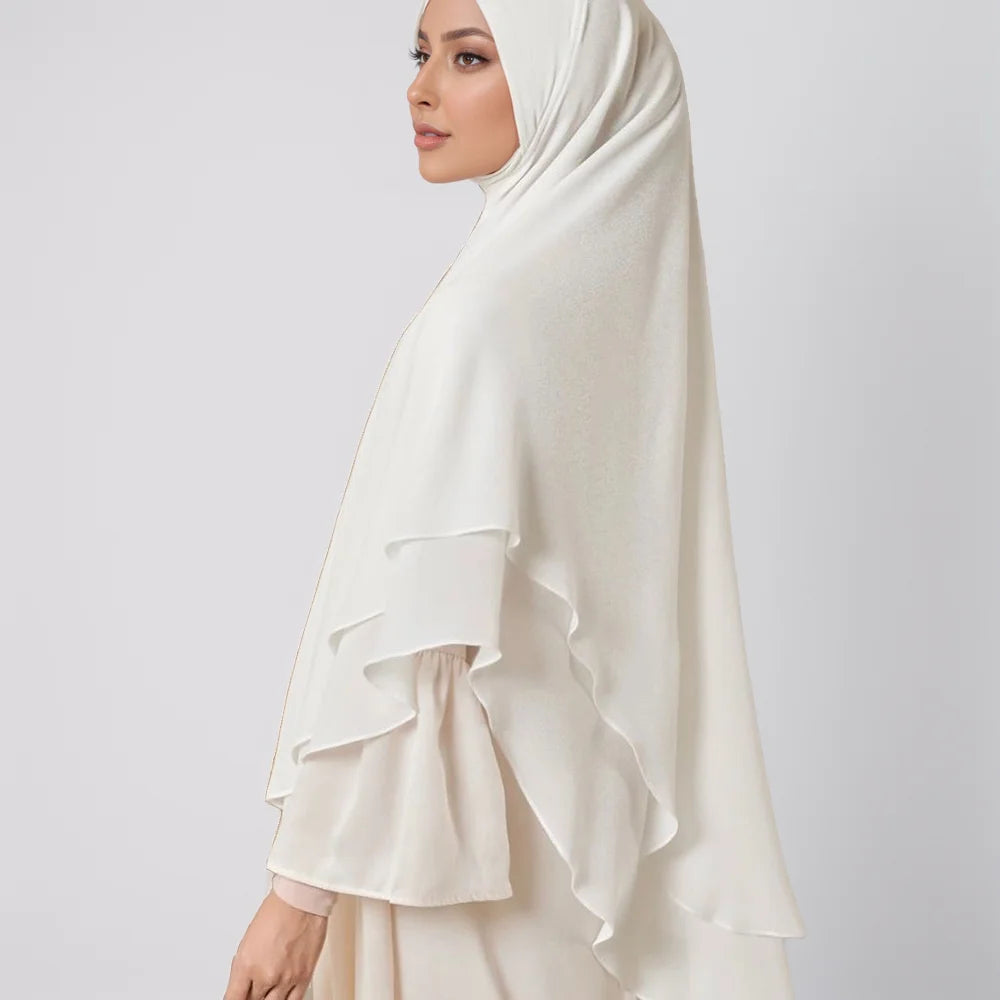 1pc Double Layered Chiffon Ready to Wear Instant Hijabs Solid Headscarf Foulard Femme Musulman Shawl Wrap Bandana