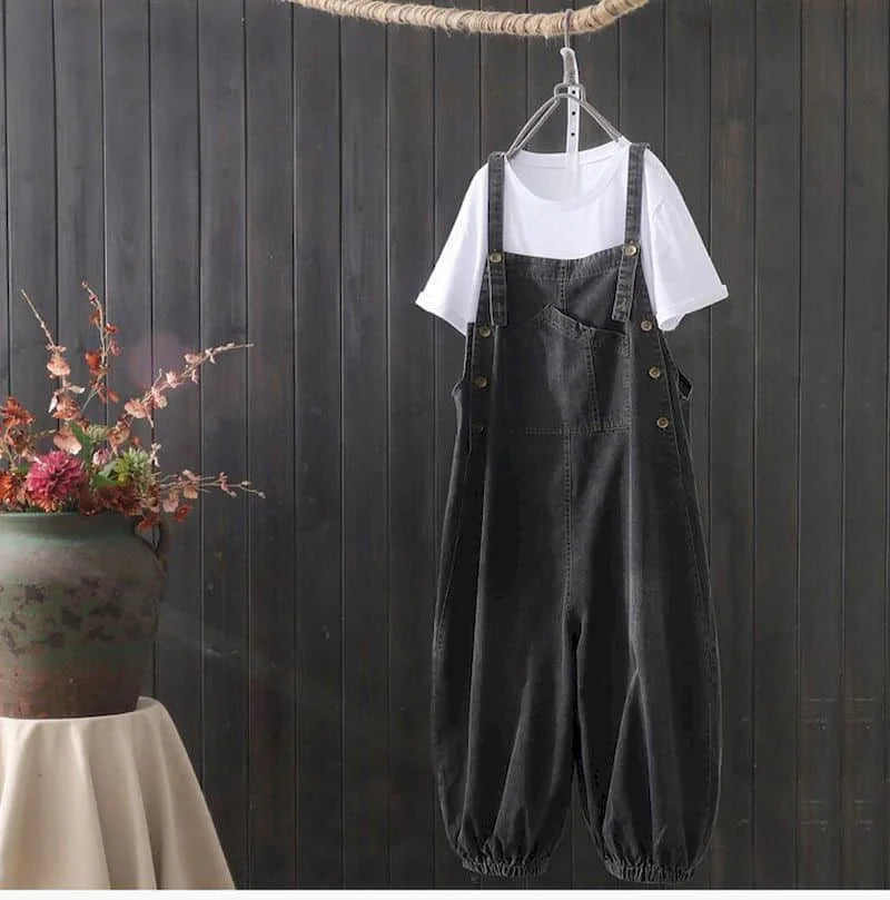 Denim Jumpsuits for Women Oversized Playsuit Denim Pants Loose High Waist Trousers Overalls for Women Clothes One-pieces XT1586
