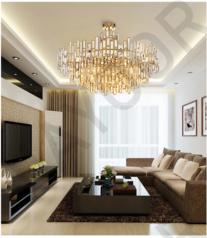 Luxury Dining Living Room Chandelier Modern Round Ceiling Pendant Lights Interior Decoration Golde Crystal Led Ceiling Light