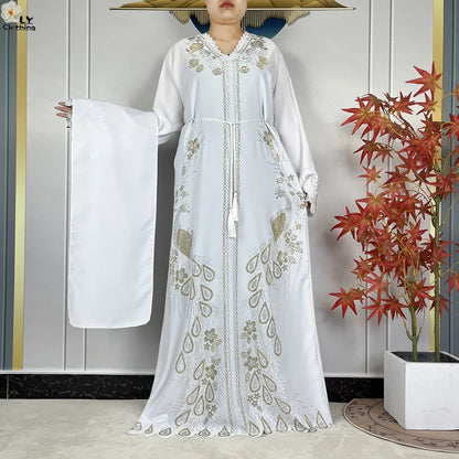 New Style Fashion Dubai Muslim Women Dress Elegant Arabic Femme Hijab Long Sleeve Chiffon Diamond Abaya Islamic Turkey Clothing