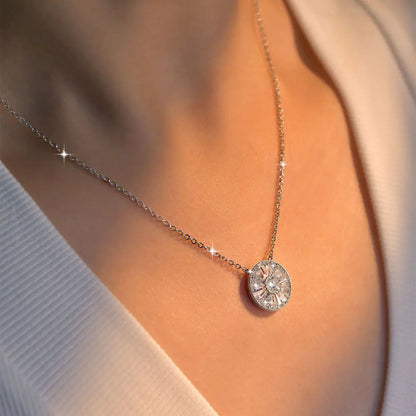 OXTAO Round Moissanite Pendant Necklace 5mm D Color VVS1 for Women Trapezoidal Cubic Zirconia Necklace Lab Created Imitation Diamond Wedding Party Luxury Jewelry 14K Gold Filled