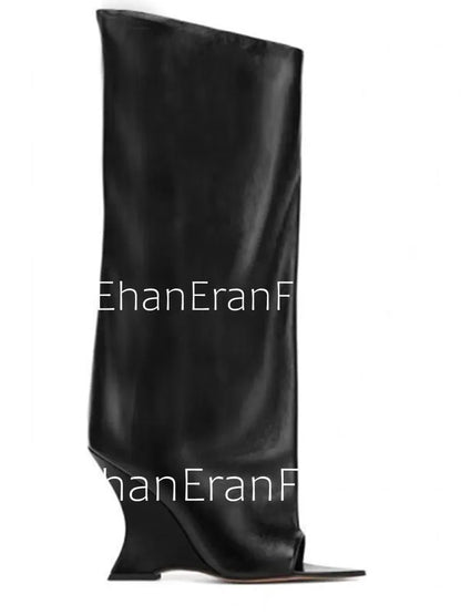 2006SoleLadies'-Spring/Summer-New-Fish-Mouth-Slope-High-Heel-Short-Boots-with-Pointed-Toe-Exposed-Cool-Boots,-Mid-Top-Boots
