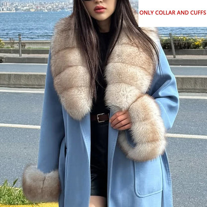 Winter Warm Fox Fur Collar For Coat Women Natural Fox Fur Sleeve Cuffs Detachable Fur Accessory Fashion Real Fur Trim