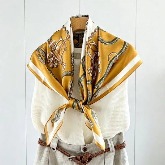 Double Crepe Square Scarf 100% Mulberry Silk Elegant Commute Luxury Light Women Stylish Daily Decorative Neck Wrap Accessory