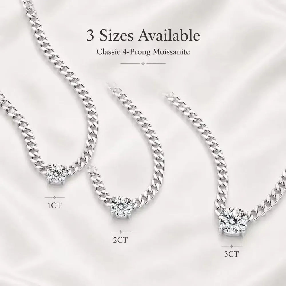 S925 Silver Round Moissanite Necklace 40+5cm Cuban Chain Pendant With Selected GRA Option Anniversary Gift Jewelry