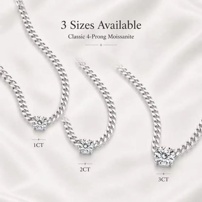 S925 Silver Round Moissanite Necklace 40+5cm Cuban Chain Pendant With Selected GRA Option Anniversary Gift Jewelry