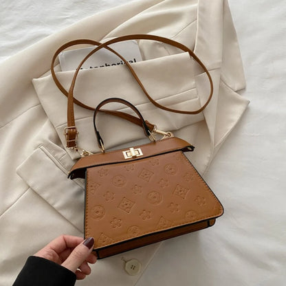 Fashion Embossed Top Handle Bags for Women,Metal Turn Lock Handbag, Adjustable Crossbody Strap,versatile Purse for Daily Outings