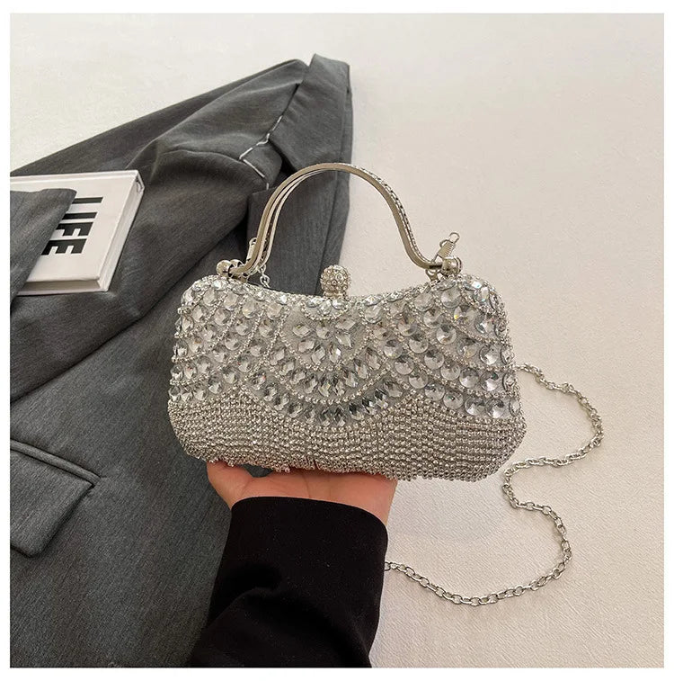 Super Exquisite Diamonds Frame Handbags Gold Silver Hasp Chains Designer New Style Shoulder Bags for Women 2025 Fashion Party