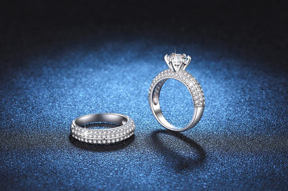 Women's PT950 Platinum Double Band Ring, High-Precision Craftsmanship, 1 Carat Moissanite Ring Set