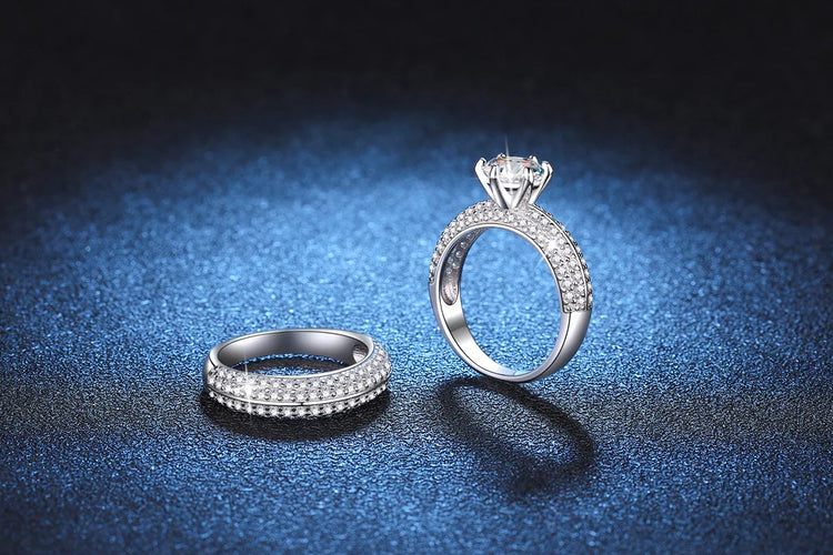 Women's PT950 Platinum Double Band Ring, High-Precision Craftsmanship, 1 Carat Moissanite Ring Set