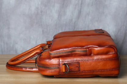 Retro Leather Men's Briefcase Top Layer Leather Handbag Casual Shoulder Messenger Bag Business Laptop Bag Trendy Men's Bag NZPJ