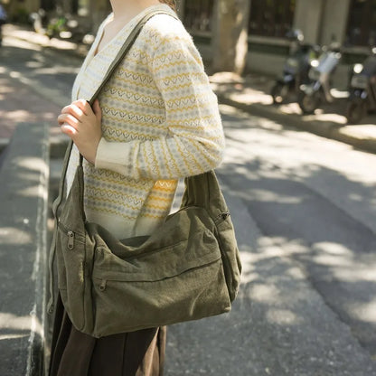 100% Cotton Shoulder Bags Women Large Capacity Canvas Tooling Packages Korea Style Cloth Crossbody Bags Solid Messenger Bags