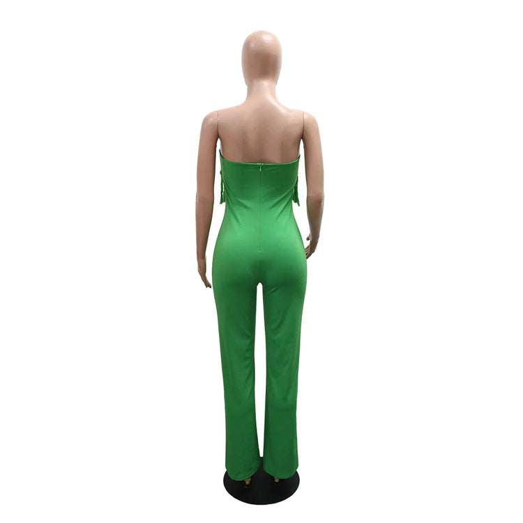 HBLL Sexy Women Fringe Jumpsuits One Piece Outfits Women Summer Bodycon Jumpsuit Strapless Sleeveless Female Streetwear Overalls