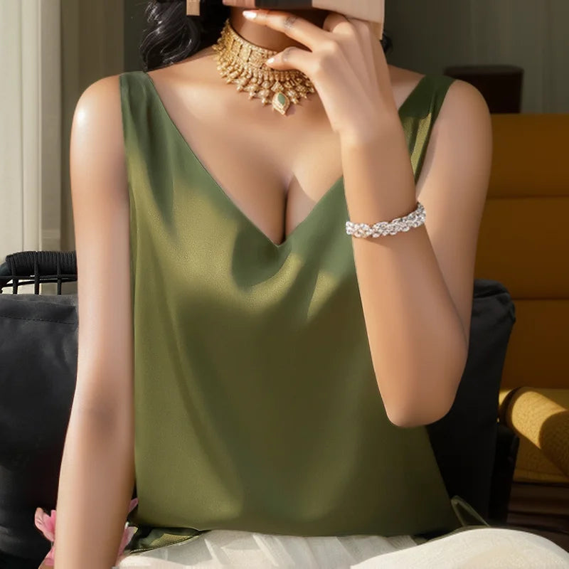 New Lce Silk Satin Camisole Women's Spring/Summer Solid Color Sleeveless Sexy Comfortable Silk Underwear Vest RW-D09