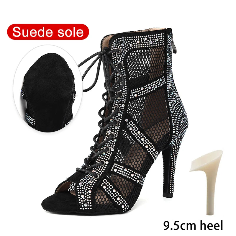 SWDZM Women Dance Boots Shiny Latin Jazz Dance Shoes Full Rhinestone Dancing Boots Customizable Heels Women Ladies Dancing Shoes