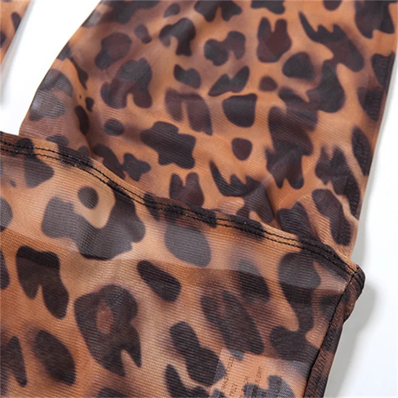 Sexy Women 2024 One-pieces Print Outfits Backless Jumpsuits Brown Bodycon Sleeveless Romper Playsuits Jumpsuits