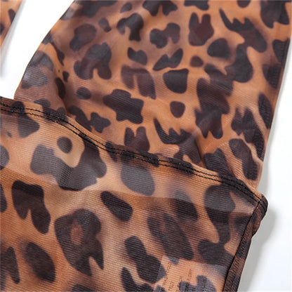 Sexy Women 2024 One-pieces Print Outfits Backless Jumpsuits Brown Bodycon Sleeveless Romper Playsuits Jumpsuits