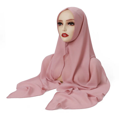 2025 Ramadan Women Solid Scarf Built-in Magnetic Muslim Chiffon Hijab Shawls Head Wrap Hijabs Scarves Ladies Foulard Islamic
