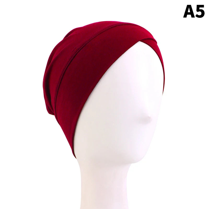 1PCS Women Modal Cotton Cross Turban Muslim Headwrap Soft Beanie Inner Underscraf Hat Headcover Hijabs Lady Chemo Cap
