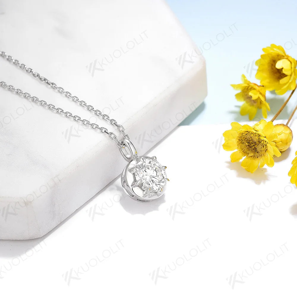 Kuololit 1CT Moissanite D/VS1 Necklaces for Women Solid 18K 14K 10K 925 Sliver Yellow Gold Round Pendant for Anniversary Custom