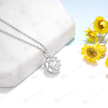 Kuololit 1CT Moissanite D/VS1 Necklaces for Women Solid 18K 14K 10K 925 Sliver Yellow Gold Round Pendant for Anniversary Custom