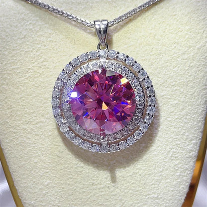 Platinum Texture Luxury Double Row Round Bezel Pendant For Women 10ct Moissanite PT950 Platinum |  delicate and premium