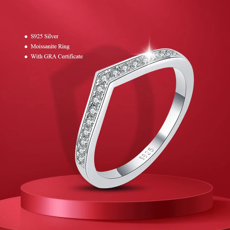Moissanite Ring 100% Pass Diamond Tester Pen Matching Wedding Diamond Band for Women 925 Sterling Silver Female Single Tail Ring