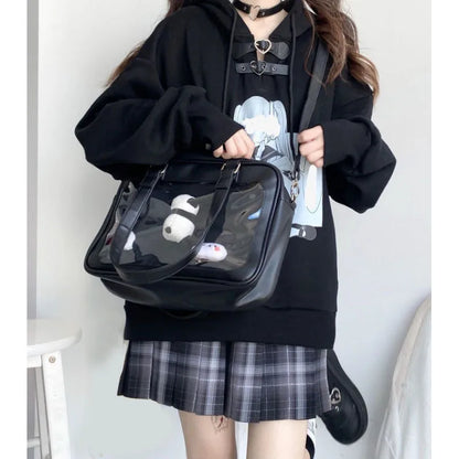 Harajuku Luxury Pu Ita Bag Crossbody Women Sweet Lolita Bags Cute Transparent Pocket Japanese Style Shoulder Purse Handbags
