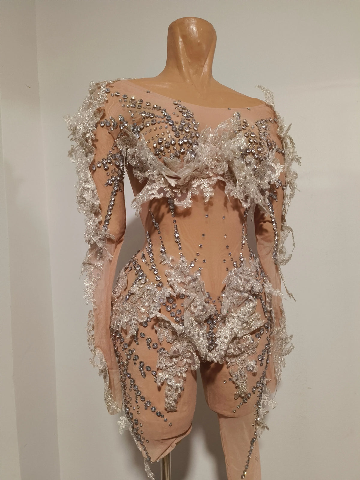 Sexy Sparkly Diamond Sequins Long Sleeves Mesh Sheer Stretch Jumpsuit Women Evening Birthday Party Bar Nightclub Stage Show Wear