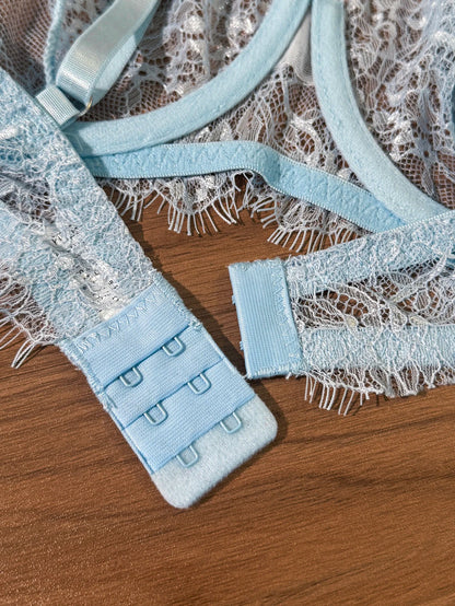 Ladies' Basic Style Thin Lace Bra And Panty Set Seamless Single Layer Eyelet Underwear Comfortable Intimate Apparel