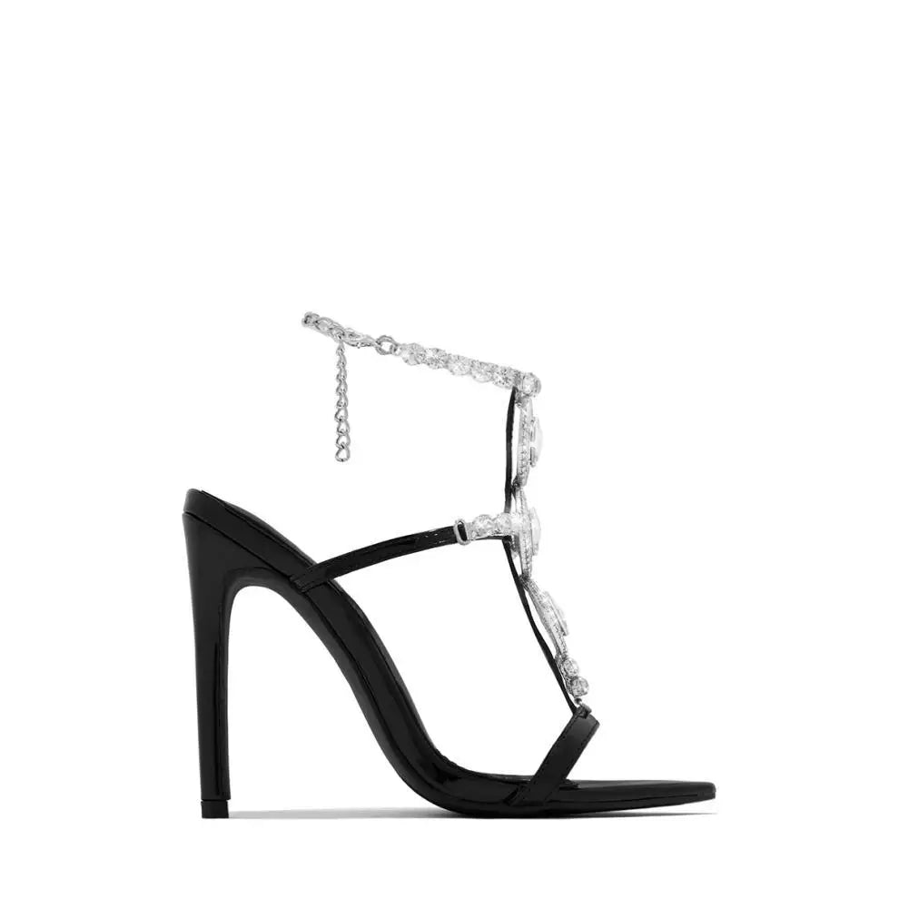 Sexy Thin High Heels Ankle Strap Sandals Womens Luxury Pointed Crystal Diamond Party/club Wedding Party Shoe Sandalias Mujer