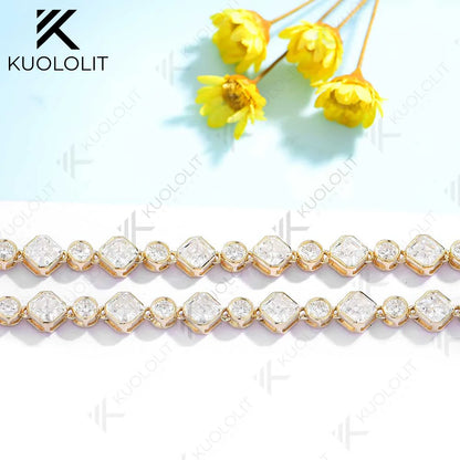 Kuololit Moissanite Tennis Necklace for Women Solid 18K 14K 10K Gold Asscher Necklace for Anniversary Engagement Christmas Gifts