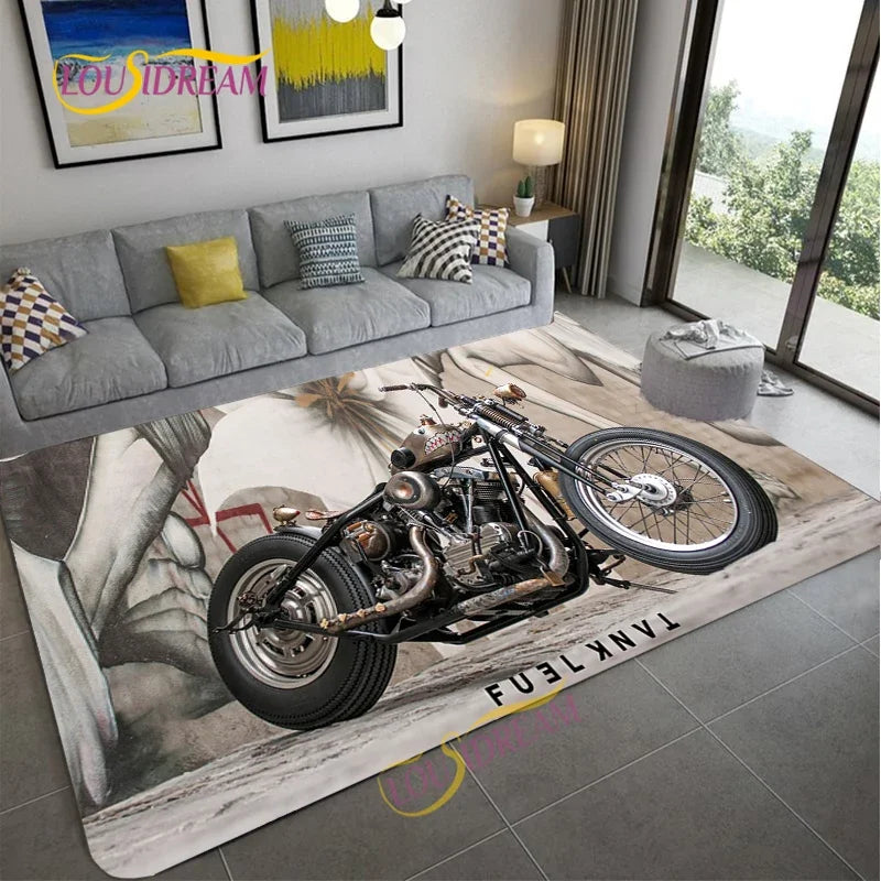 Retro Motorcycle Area Rug Carpet Moto Fans Non-slip Large Door Step Mat Bathmat for Living Room Bedroom Entrance Home Decoration