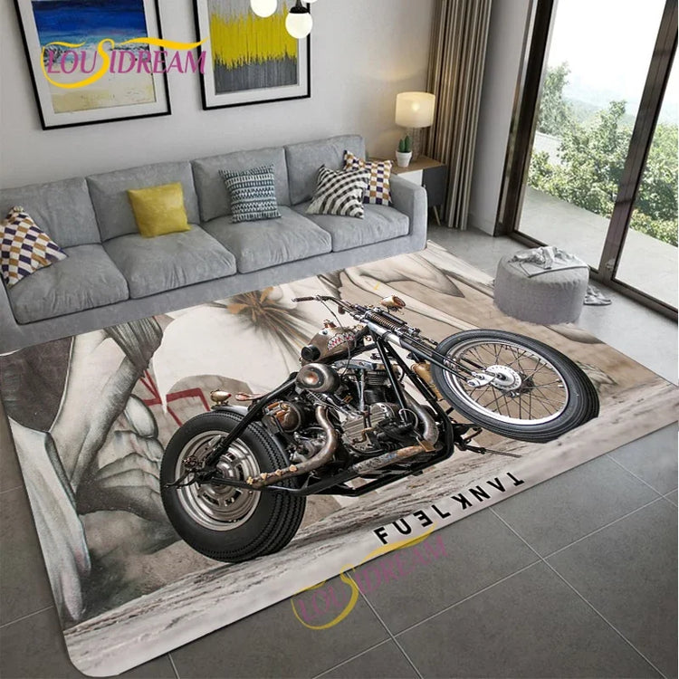 Retro Motorcycle Area Rug Carpet Moto Fans Non-slip Large Door Step Mat Bathmat for Living Room Bedroom Entrance Home Decoration