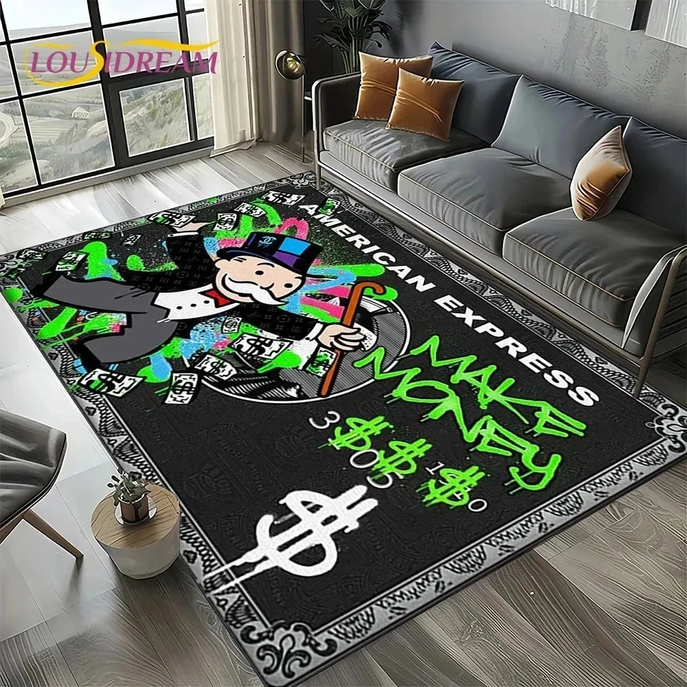 3D Rich Man Game Monopoly Dollar Cartoon Doormat Non Slip Entryway Rug for Living Room Bedroom Sofa Decor Kid Area Mat