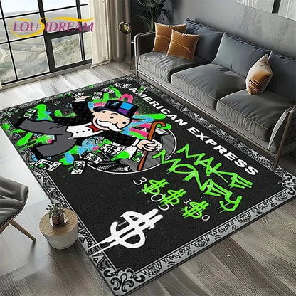 3D Rich Man Game Monopoly Dollar Cartoon Doormat Non Slip Entryway Rug for Living Room Bedroom Sofa Decor Kid Area Mat