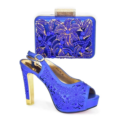 2025 Italian Shoes and Bags Set Decorated with Rhinestone Buckle Heel Women Shoes African Shoes with Matching Bags High Quality