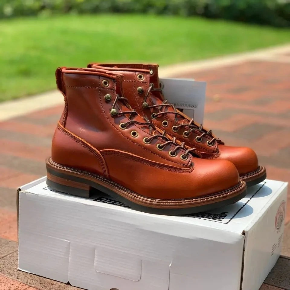 Vintage Handmade Boots Men Casual Cow Leather Shoes Top Quality Dress Ankle Boots British Tooling Work Desert Motorcycle Boots