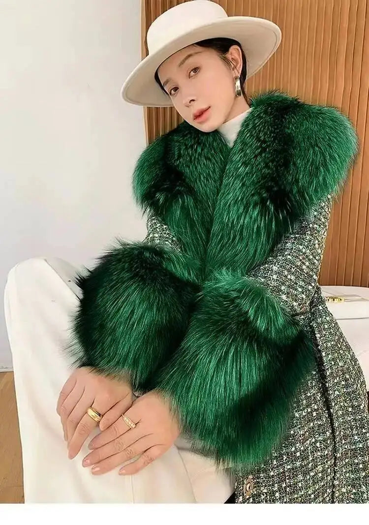 Large Size Winter Real Fur Collar Cuffs Set Neck Warmer Women Fur Shawl Furry Fluffy Fox Fur Scarf Luxury Scarves Coat Decor