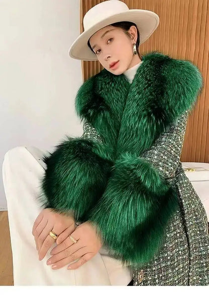 Large Size Winter Real Fur Collar Cuffs Set Neck Warmer Women Fur Shawl Furry Fluffy Fox Fur Scarf Luxury Scarves Coat Decor