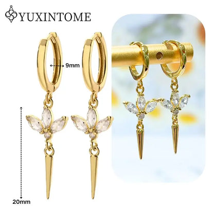 Women's 925 Sterling Silver Ear Needle Crystal Zircon Water Droplets Stud Hoop Gold Huggie Earrings Premium Luxury Party Jewelry