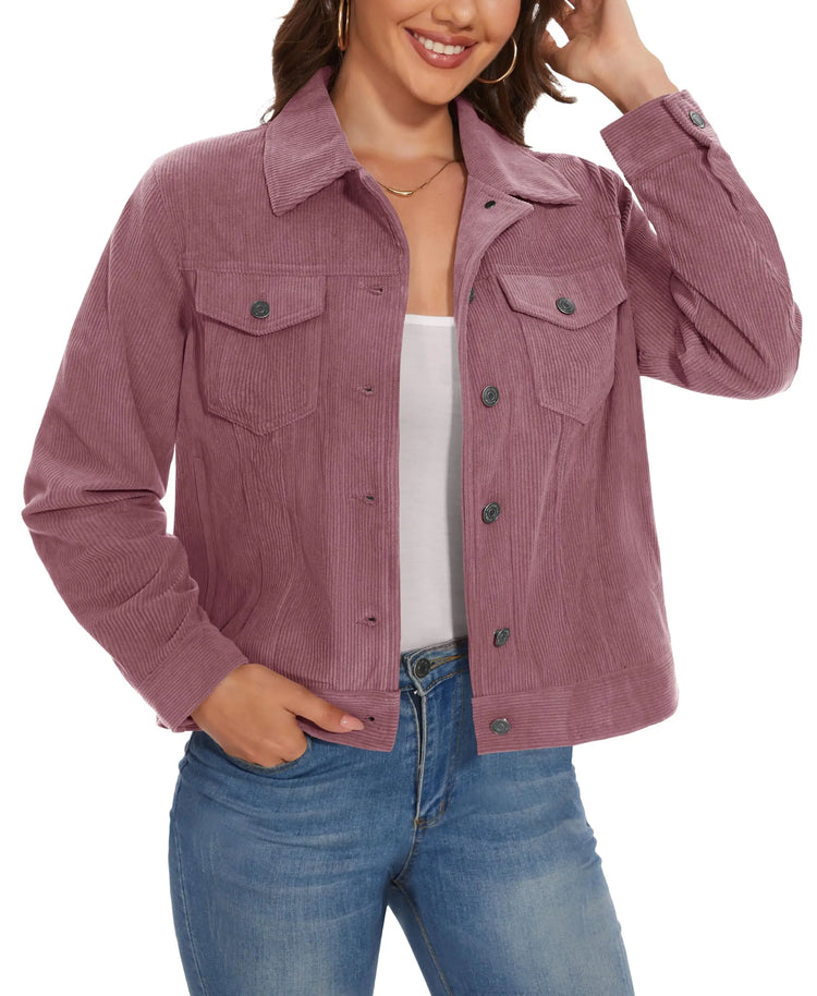 TACVASEN Fashion Corduroy Cargo Jackets Womens Button-Down Soft Warm Casual Outwear Lightweight 4 Pockets Outdoor Workwear Coats