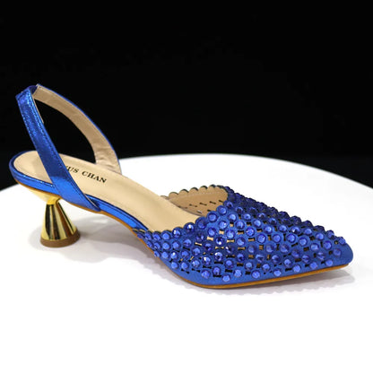 Elegant Multicolor Rhinestone Slingback Heels & Bucket Bag Set Luxury Crystal Matching Kit for Wedding Party Evening Bridal Form
