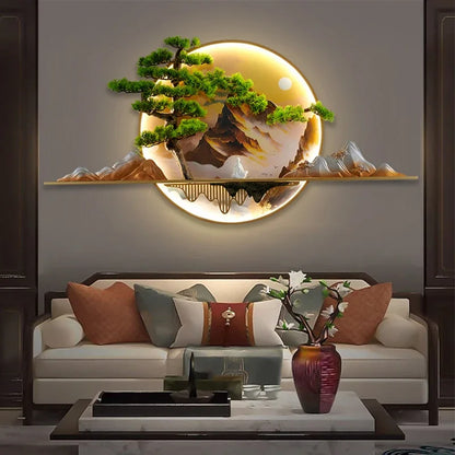 TINNY Modern LED Wall Picture Light Inside Creative Chinese Pine Landscape Mural Sconces Lamp for Home Living Bedroom Study