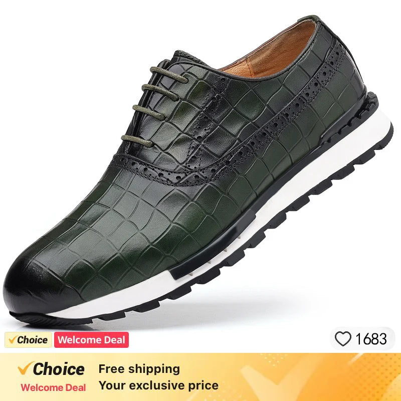 Genuine Leather Man Luxury Sneakers Plaid Weave Pattern Lace-up Men Casual White Oxford Shoes Deals Spring Autumn 2025