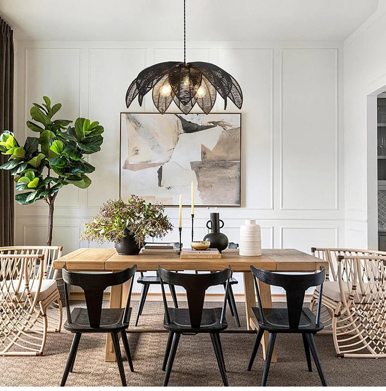Nordic American Retro Rattan Chandelier Home Decor Living Dining Room Pendant Lights Bedroom B&B Restaurant Hanging Lamp Fixture